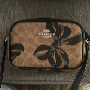 Coach Tan and Black Floral Crossbody Camera style bag nwot
